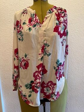 Olivaceous Cream Blouse with Pink Floral Print